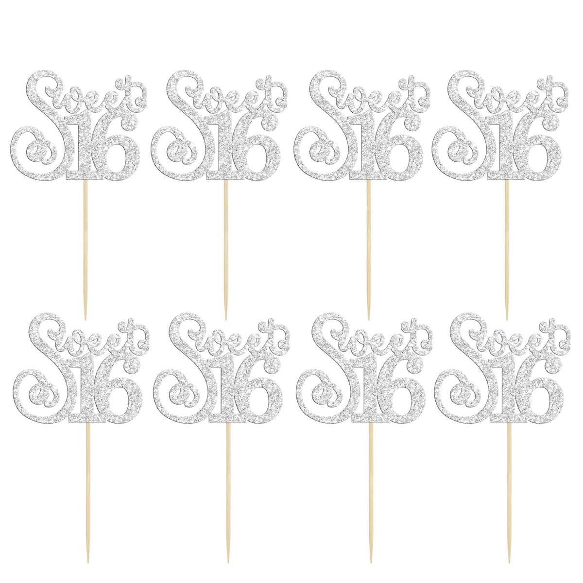 Gyufise 24 Pack Happy Sweet 16 Cupcake Toppers Glitter Sixteen 16th Birthday Cupcake Picks Cheers to 16 Years Old Cupcake Decorations for 16th Birthday Anniversary Party Cake Supplies Silver