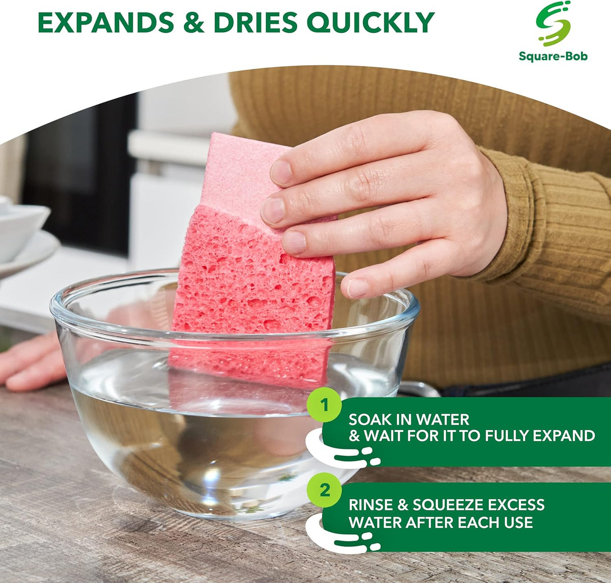 6 PCs Compressed Non-Scratch Kitchen Sponges - Highly Absorbent for Dishes, Countertop, Sink, Car - Biodegradable, Quick Drying Cellulose Sponges - Assorted Colors