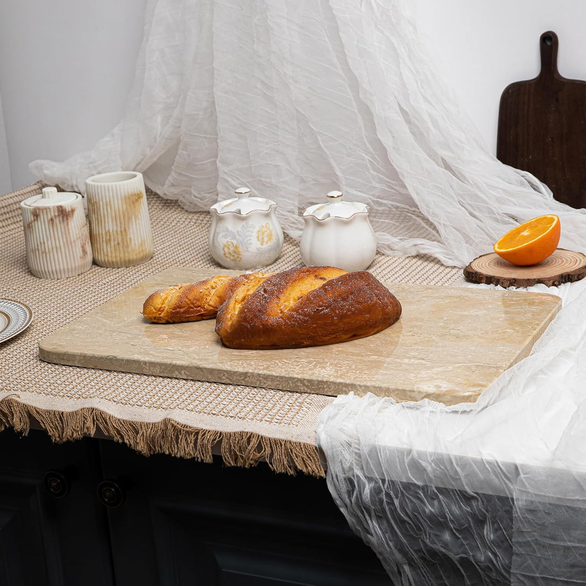 Marble Cutting Board For Kitchen, Large Marble Slab Pastry Board With Non-Slip Feet For Baking, Cheese, Charcuterie, Chocolate, 16x20 Inch, Pack Of 1 Piece