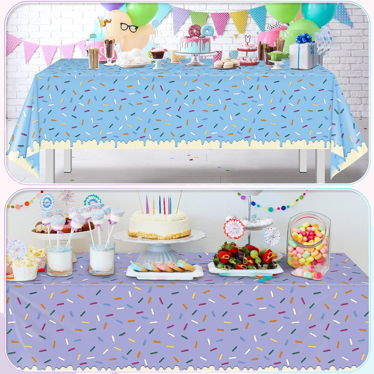 3pcs Sprinkle Ice Cream Party Decorations Tablecloths,Disposable Plastic Rectangle Table Covers for Baby Shower Sweet One Girl Birthday Donut Themed Party Supplies, 3 Color,54 X 108 Inch
