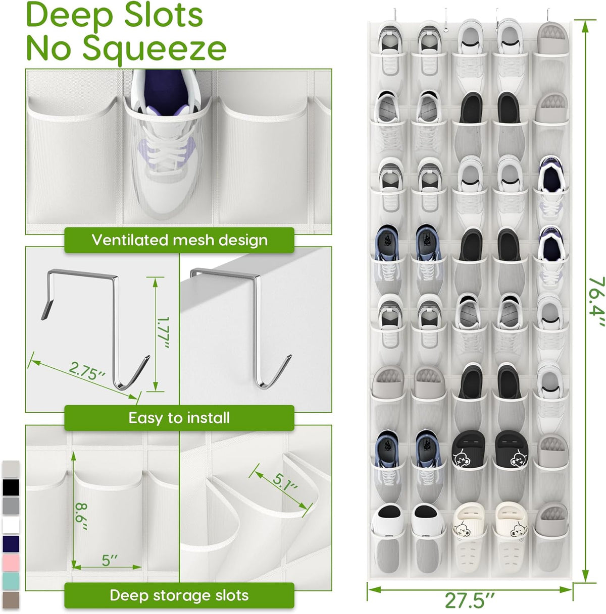 Unjumbly Over the Door Shoe Organizer with 40 Large Breathable Mesh Pockets, Space Saving Shoe Holder, Hanging Shoe Rack for Entryway Bedroom Closet Storage (White, 40 Pockets)