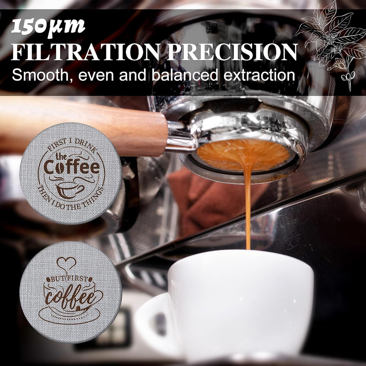 Yaomiao 2 Pieces 58.5mm Espresso Puck Screen, 1.7mm Thickness 150 Micrometre Reusable Barista Espresso Screen Stainless Steel Coffee Filter Mesh Plate for Bottomless Portafilter Filter Basket