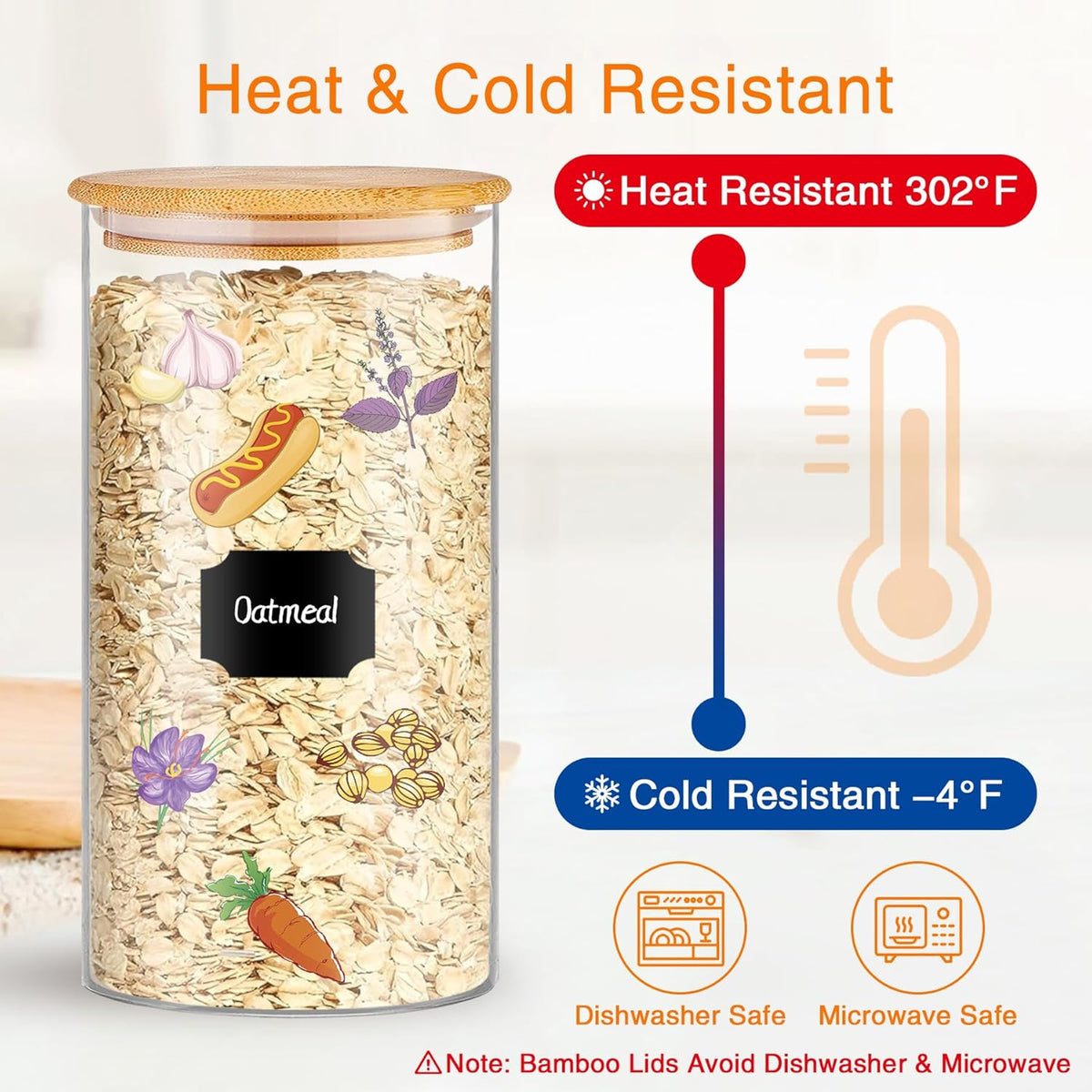 Glass Storage Jars 45 oz 4 Pcs Clear Glass Food Storage Containers with Airtight Bamboo Lid Stackable Kitchen Canisters for Candy, Cookie, Rice, Sugar, Flour, Pasta, Nuts