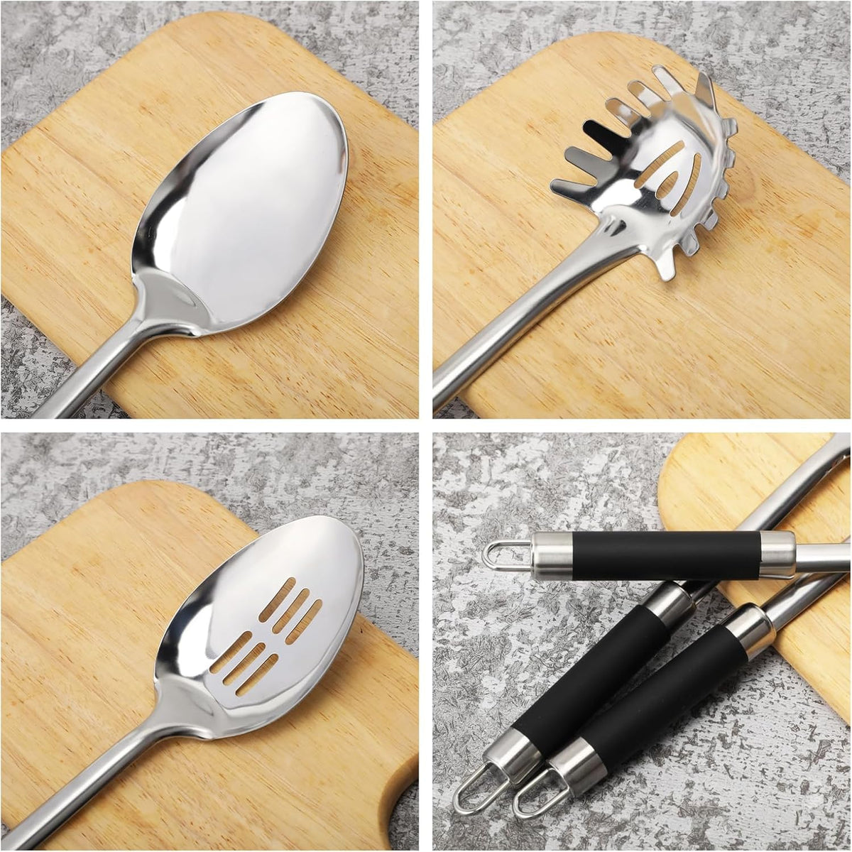 3-Piece,Stainless Steel Serving spoons set with Slotted Spoon, Serving Spoon and Spaghetti Spoon, kitchen cooking serving utensils set cooking spoon.
