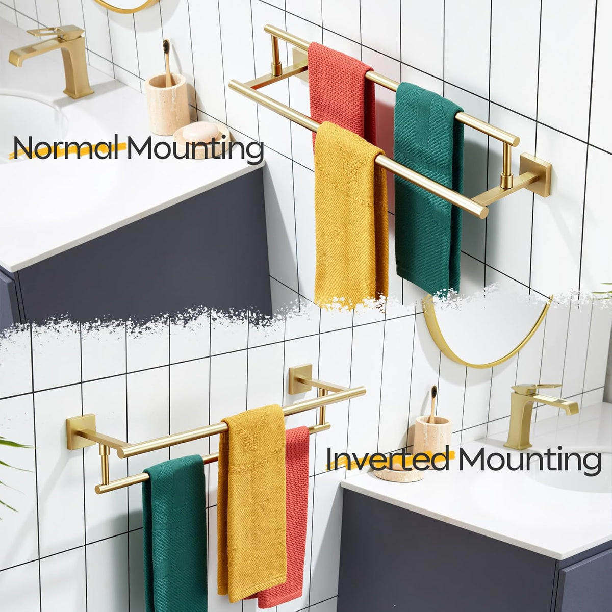 KOKOSIRI Hand Towel Bar 20 Inch Bath Towel Holder Bathroom Racks 50CM for Cabinet Kitchen Rails Brushed Gold Stainless Steel B5009BG-L20