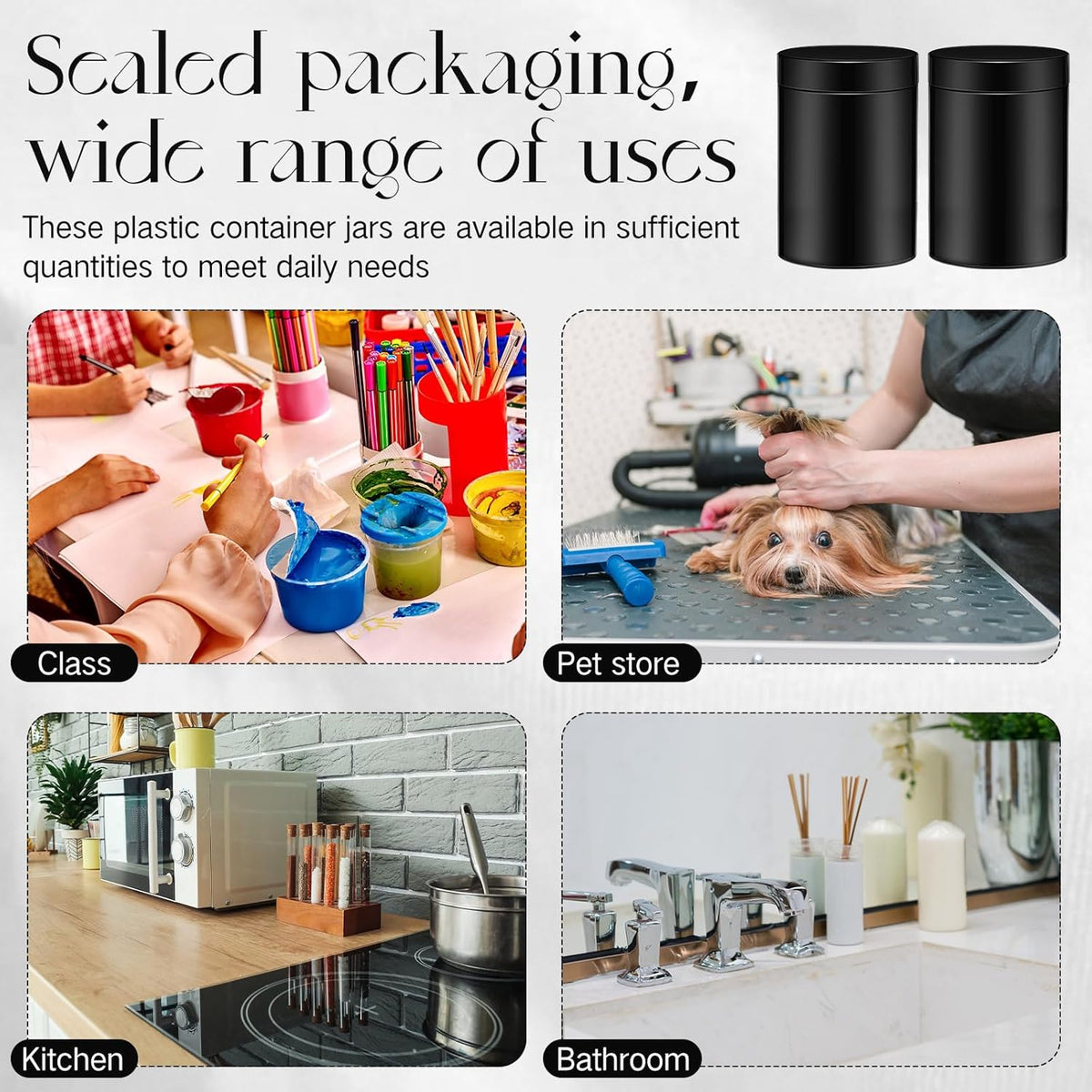 Patelai 4 Pieces Round Wide-mouth Leak Proof Plastic Container Jars with Lids for Travel Storage Makeup Beauty Products Face Creams Oils Salves Ointments DIY Making(10 Ounce,Pure Black)