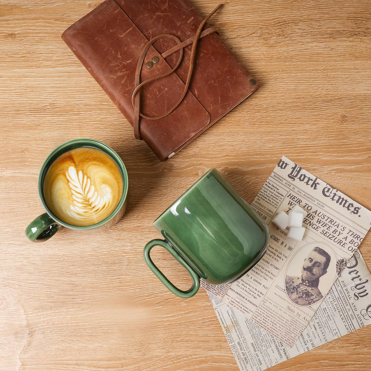 vicrays Ceramic Coffee Mug Set - 18 Ounce Large Stoneware Mug for Men Women - Unique Glazed Porcelain Mugs with Handle for Coffee Latte Tea Milk Cocoa - Set of 4 (Green)