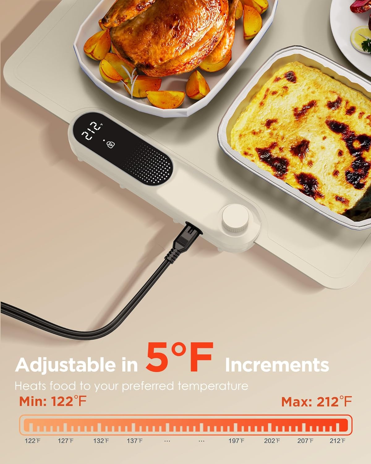 FEPPO Food Warming Mat, (XXL 35”x16”) Electric Warming Trays for Buffets Party, Fast Full-Surface Heating Mat for Food with 19 Level Adjustable Temperature and 6 Hours Timer, Roll Up Food Warmer