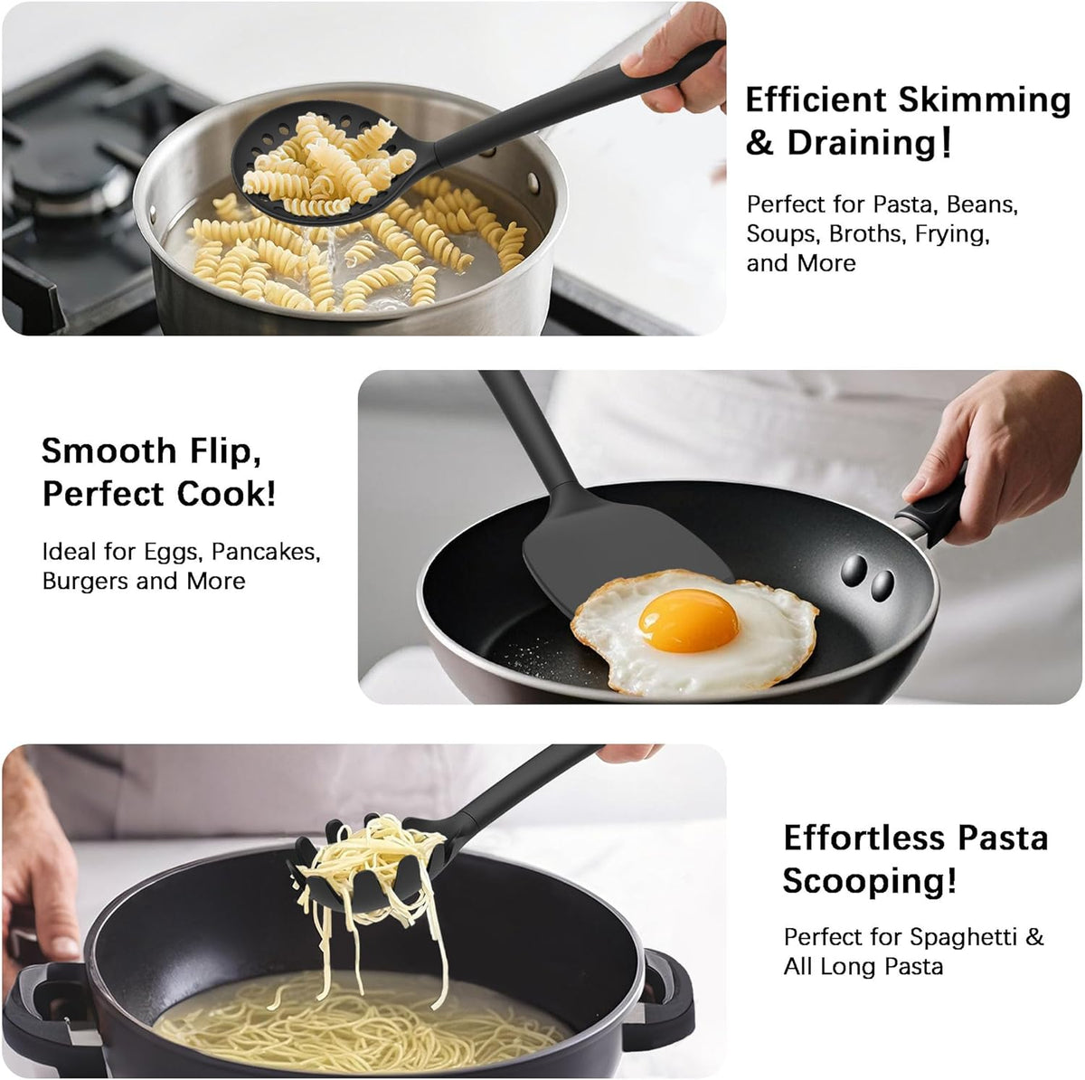 Coukre Silicone Kitchen Cooking Utensils Set with Holder – Heat-Resistant, Food-Grade Kitchen Tools, Spatula, Spoon & Gadgets for Non-Stick Pans, Dishwasher Safe (14, PureBlack)