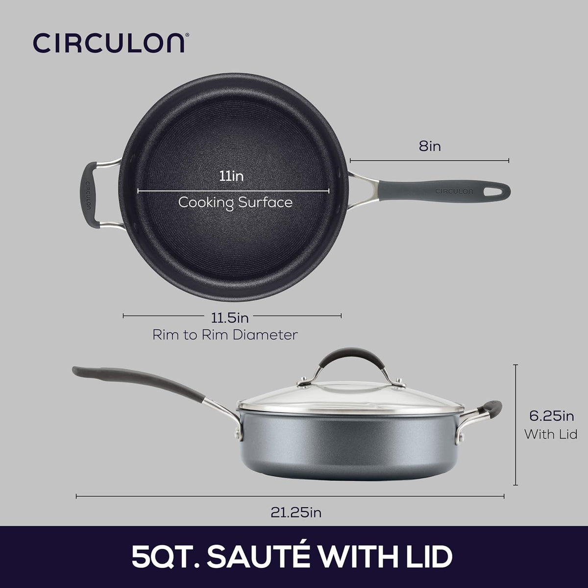 Circulon A1 Series with ScratchDefense Technology Nonstick Induction Sauté Pan with Helper Handle and Lid, 5 Quart, Graphite