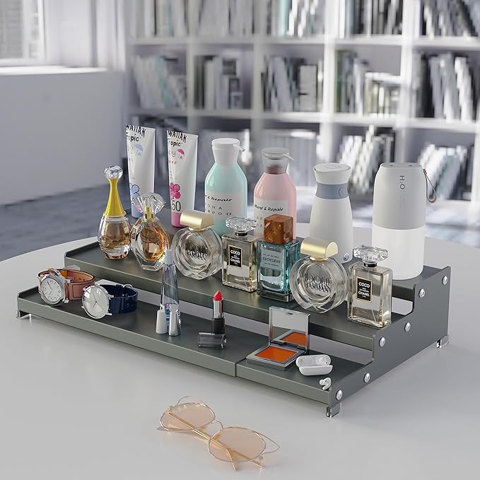 Spice Rack Organizer for Cabinet, 3 Tier Expandable Spices Storage, Great for Kitchen Cabinets, Cupboard,Pantry and Countertop More(Gun-Gray, 1 PACK/GUN-GRAY)