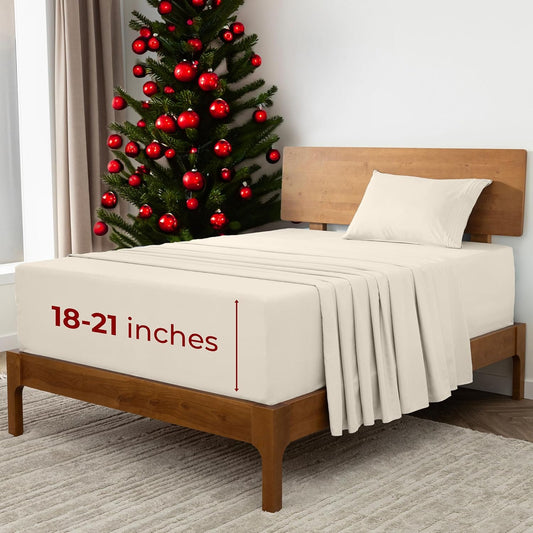 Mellanni Extra Deep Twin XL Sheets - 3 PC Iconic Collection Bedding - Luxury, Ultra Soft, Cooling Bed Sheets - Wrinkle, Fade, Stain Resistant (Twin Extra Long, Golden Ivory)