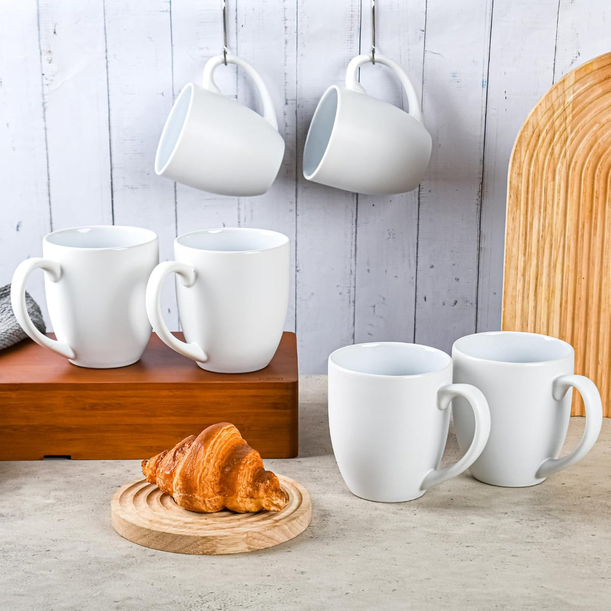 16oz Coffee Mugs Set of 6, Large Ceramic Modern Coffee Mugs With Handle For Tea,Latte,Cappuccino,Cocoa. Dishwasher.Microwave Safe (Matte White)