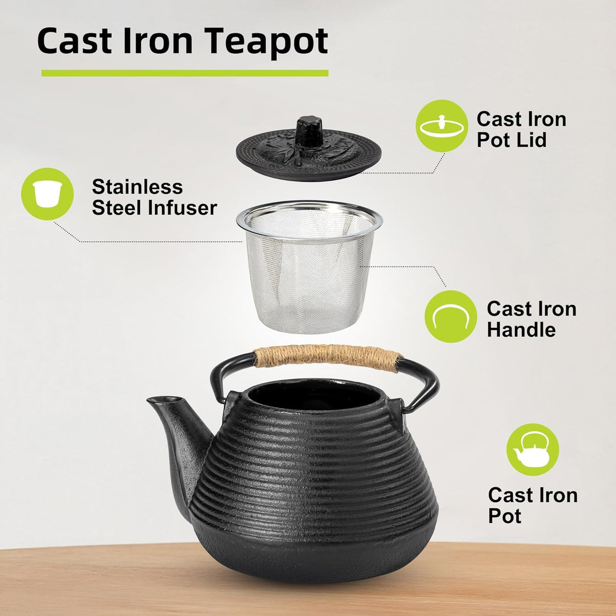 suyika Japanese Tetsubin Tea Kettle Cast Iron Teapot with Stainless Steel Infuser 30 oz/900 ml
