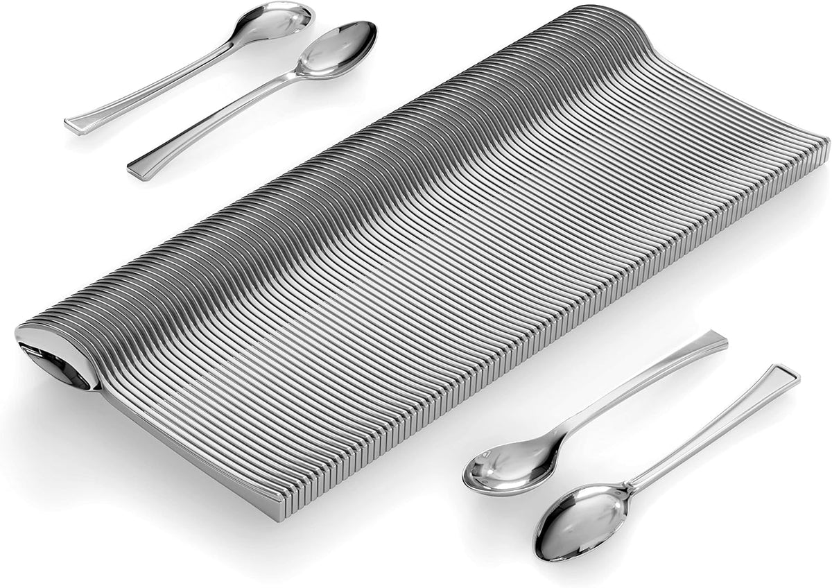 Mini Dessert Spoons - Bulk Pack of 100 Mini Silver Disposable Spoons - 4 Inch Plastic - Bpa Free - Food Safe
