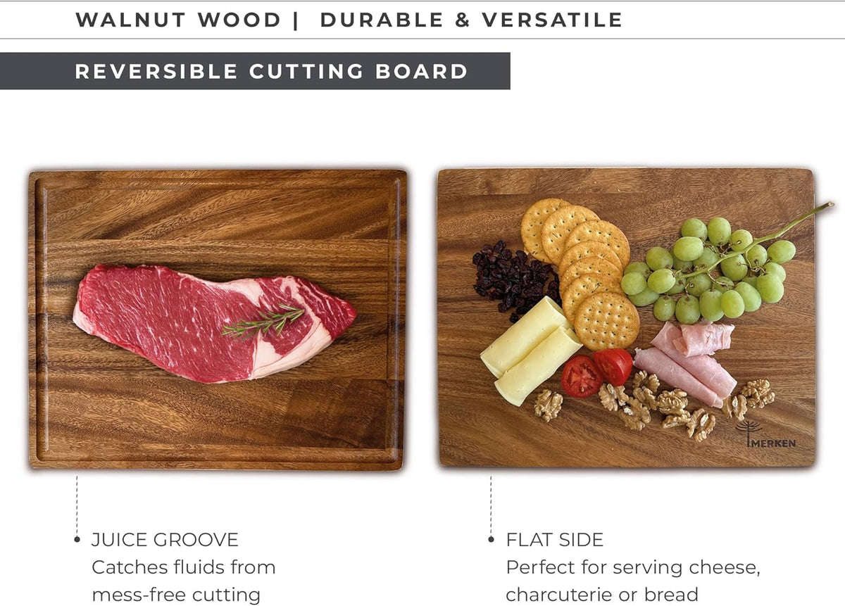 Premium Walnut Wood Cutting Board – XL End Grain Butcher Block – Extra Large Reversible Chopping Board with Juice Groove – For Meat, Cheese, Veggies, Charcuterie – Knife Friendly Kitchen Essential