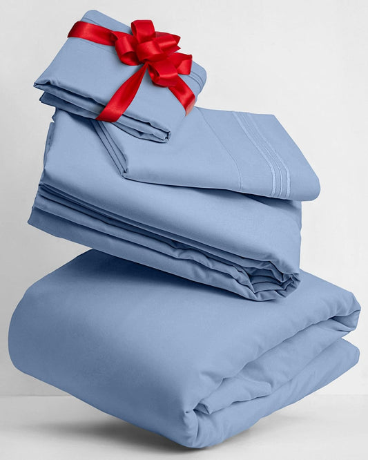 Mellanni Twin XL Sheets Set - 3 PC Iconic Collection Bedding - Hotel Luxury, Extra Soft, Cooling Bed Sheets - Wrinkle, Fade, Stain Resistant (Twin Extra Long, Sky Blue)