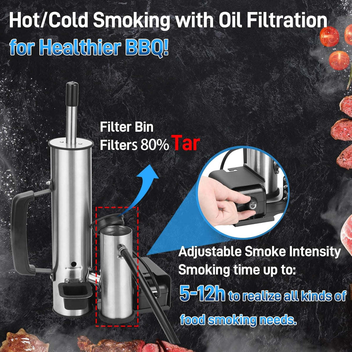 Outdoor Smoke Generator, Stainless Steel Electric Smoker, Smoke Tube for Pellet Smoker, Hot/Cold Smokers with Adjustable Smokes Volume Air Pump, Perfect for Cold Smoking Cheese, Birthday Gifts for Men