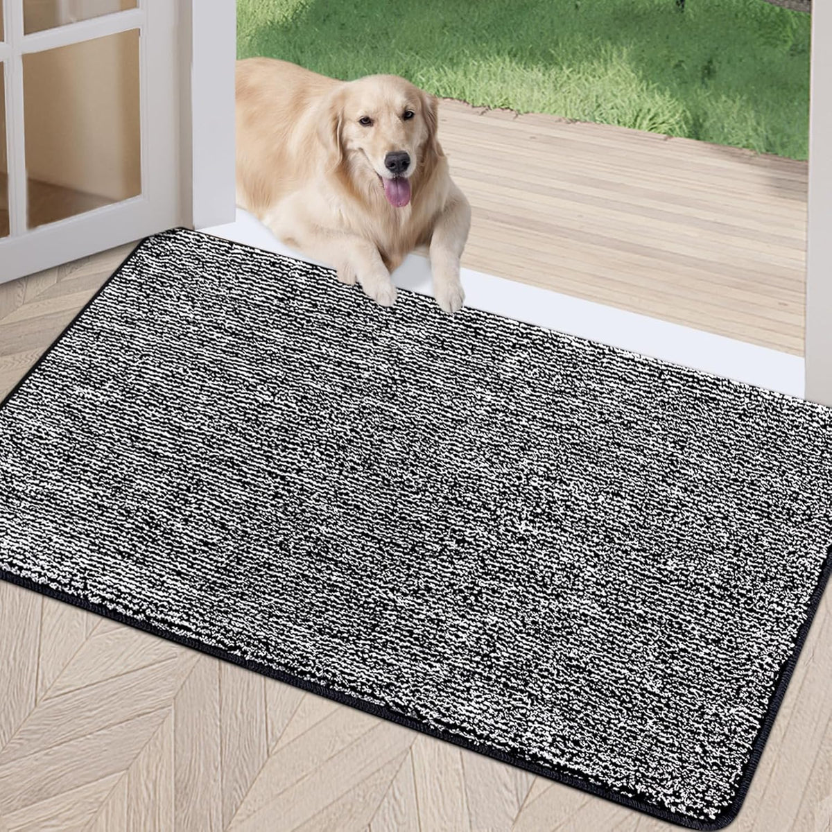 REFETONE Indoor Doormat, Front Door Mat 24"x36" Absorbent Rubber Backing Non Slip Back Door Mats, Washable Low-Profile Inside Floor Mat Door Rugs for Entryway, Resist Dirt Mud Mat for Dogs, Black