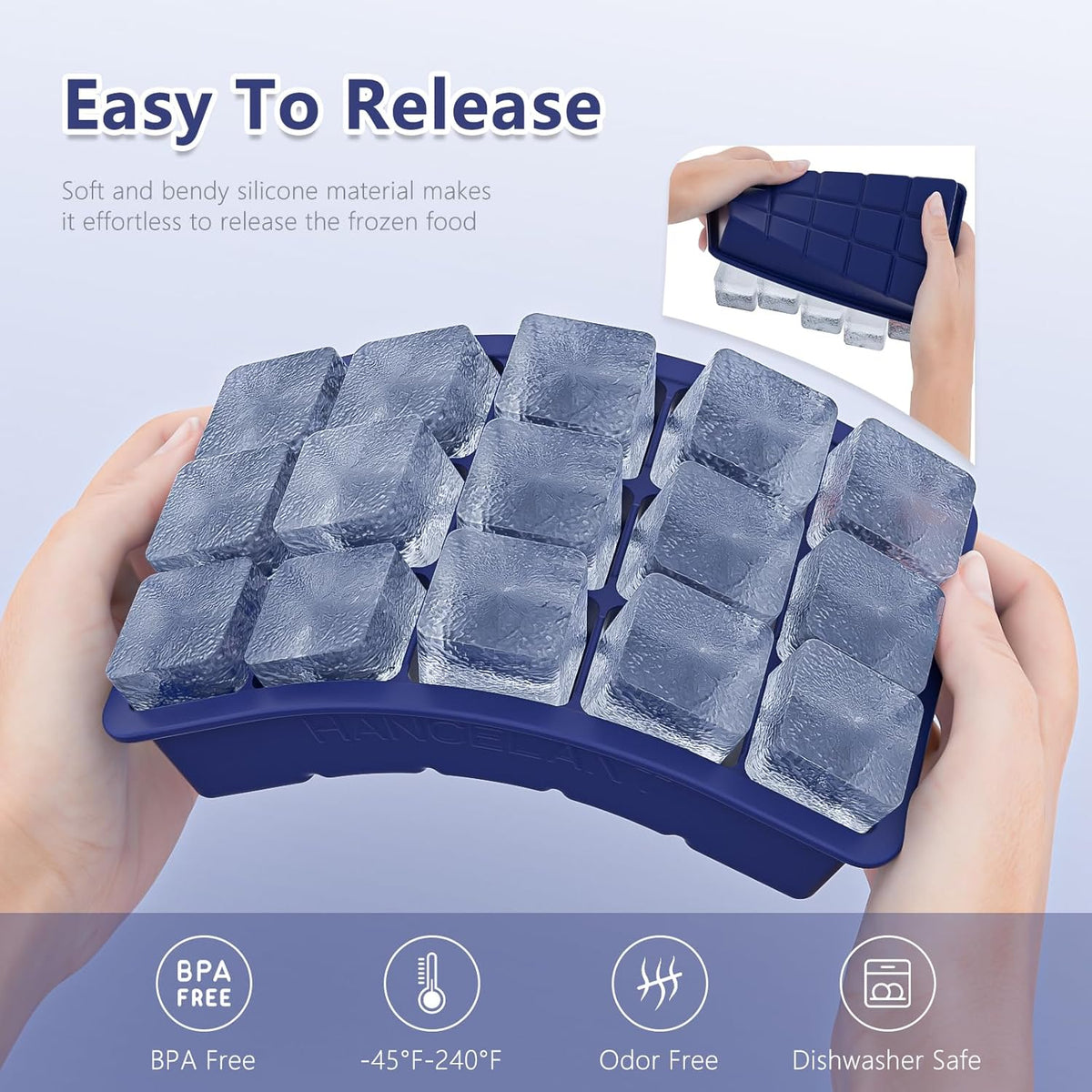 Silicone Ice Cube Tray 3 Pack, HANCELANT Ice Cube Mold, Ice Trays for Freezer with Lid for Whiskey, Baby Food, BPA Free, Easy Release