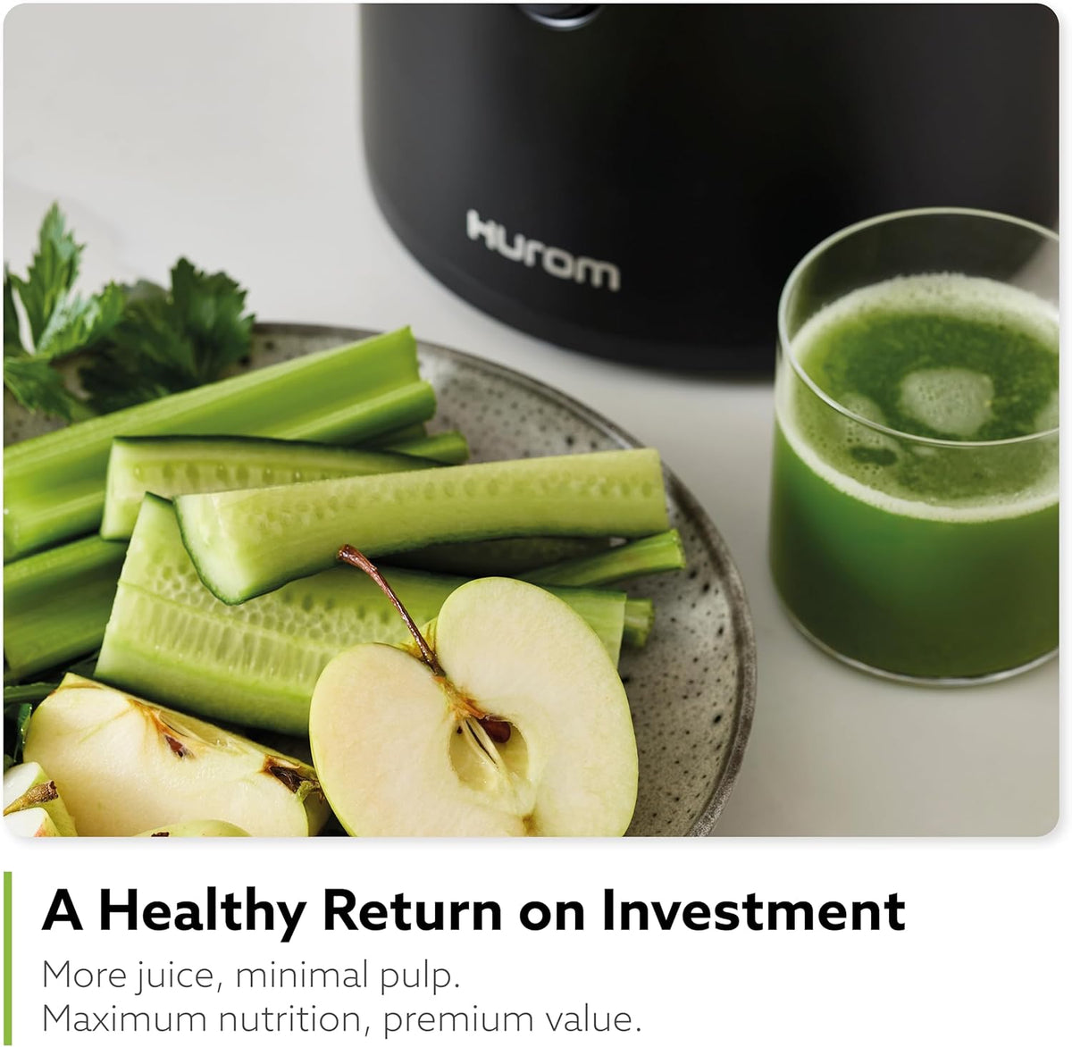 Hurom H320 Cold Press Juicer Machine, Easy to Clean Masticating Slow Juicer, Coarse Strainers, Self-Feeding, Hands Free, Family Size, Quiet Motor, Easy Assembly (Black)