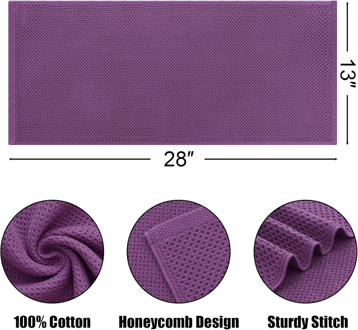 Kitinjoy 100% Cotton Waffle Weave Kitchen Towels, 4-Pack Super Soft and Absorbent Dish Towels for Drying Dishes, Kitchen Hand Towels, 13 in x 28 in, Violet