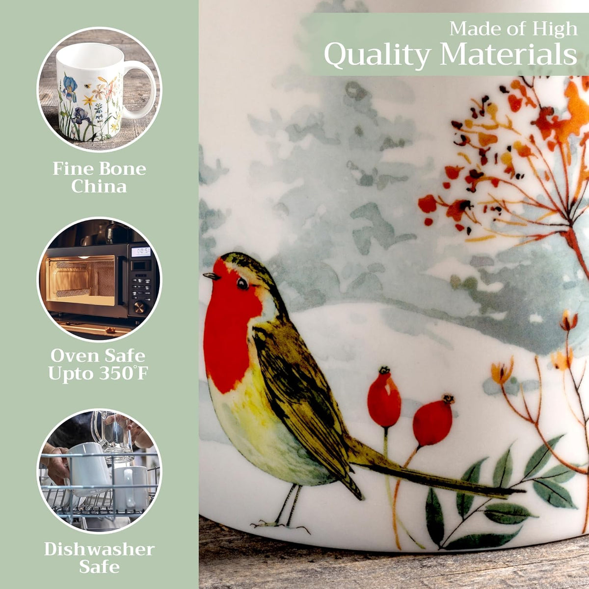 Maison d' Hermine Coffee Mug with Handles Fine Bone China Mugs Pack of One Tea Cups for Hot Beverages Cappuccino Latte Home Restaurant Office Perfect for Gift (Morzine - Chamonix, 12 Ounce)