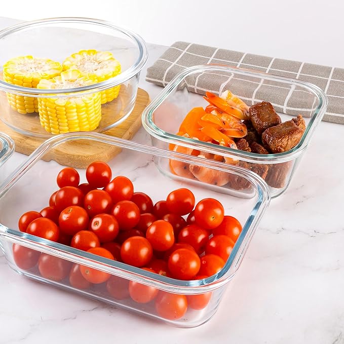 12 Pack Glass Food Storage Containers Set, Glass Meal Prep Containers with Lids, Airtight Lunch Containers, Dishwasher Safe, mint green