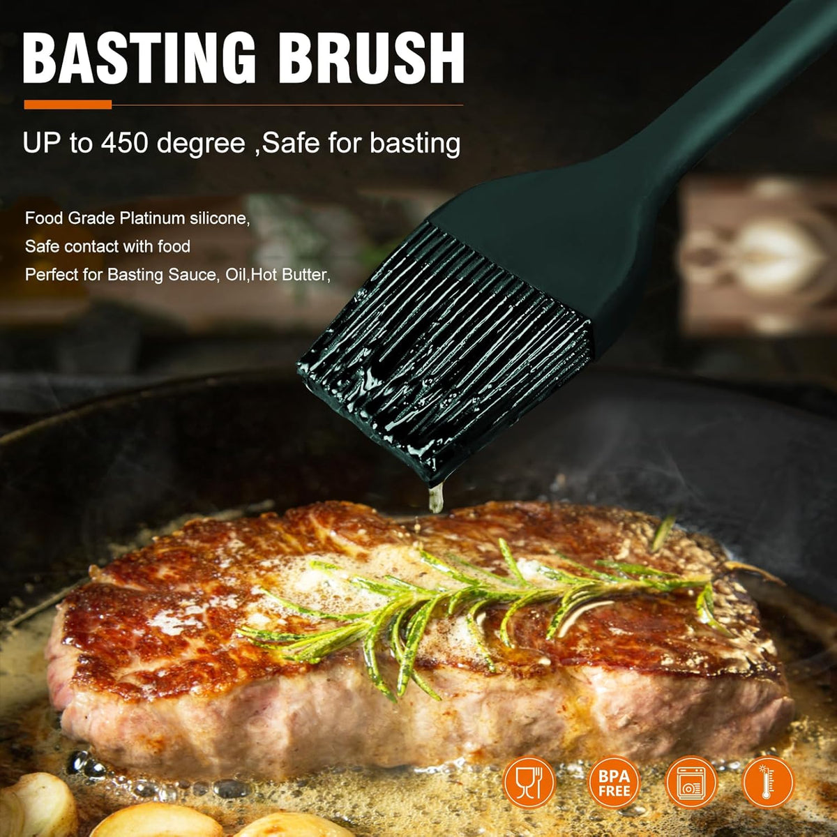 Walfos Silicone Basting Pastry Brush, 2 Size Pastry Brush Set, Perfect for BBQ Grill Kitchen Cooking, BPA Free and Dishwasher Safe, 2 Pcs (Ink Green)