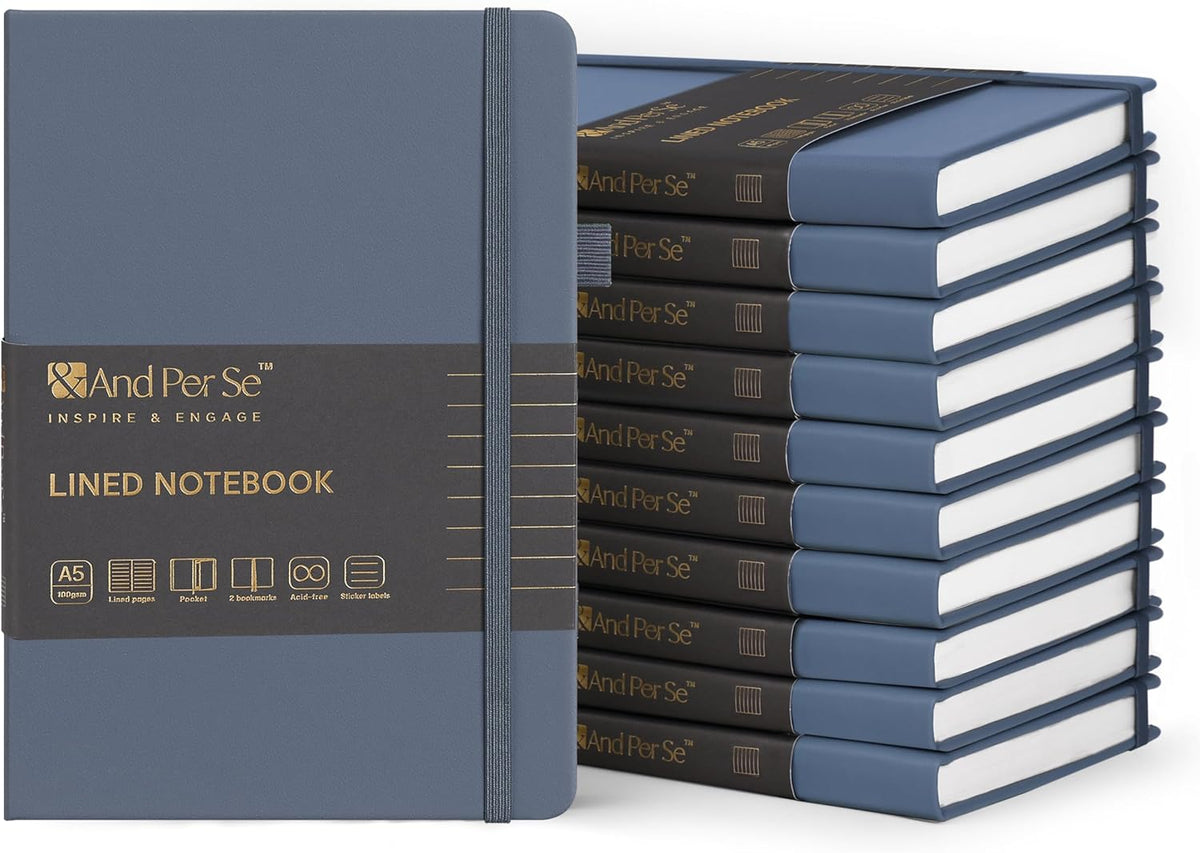 &And Per Se Lined Journal Notebook (10 Packs), 160 Pages, A5 5.7 x 8 inches College Ruled Thick Paper Notebook Journals for Writing, Hardcover Notebooks for Women Men Office School (Dark Blue)
