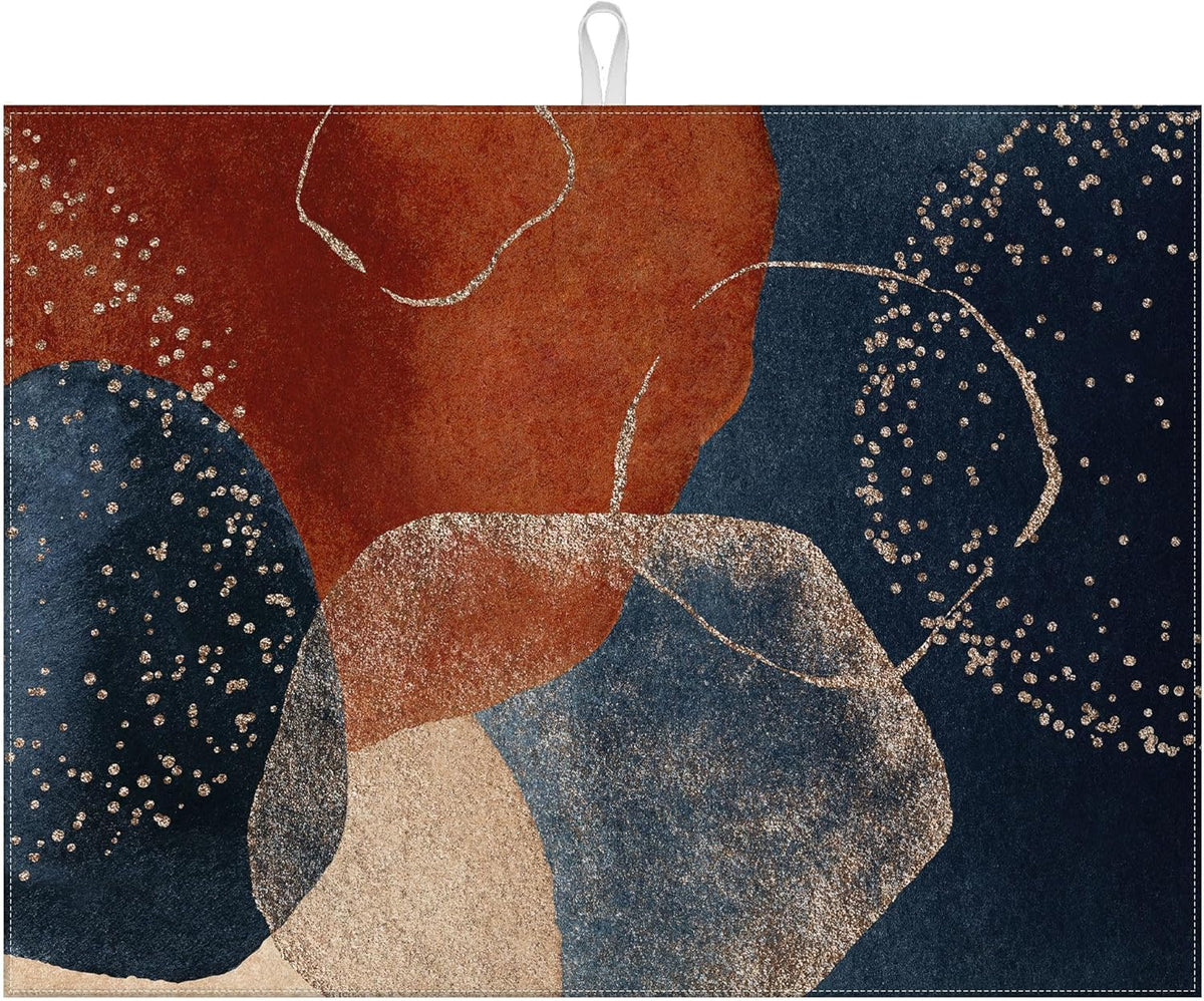 Abstract Stones Art Dish Drying Mat for Kitchen Counter Microfiber Absorbent Dish Kitchen Drying Mat Draining Reusable Washable for Dishes/Utensils/Counterto
