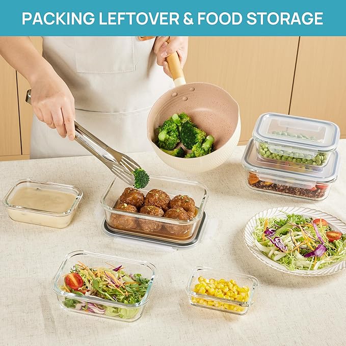 Vtopmart 20Pack Glass Food Storage Containers with Lids, Meal Prep Containers, Airtight Lunch Containers Bento Boxes with Snap Locking Lids, for Microwave, Oven, Freezer and Dishwasher