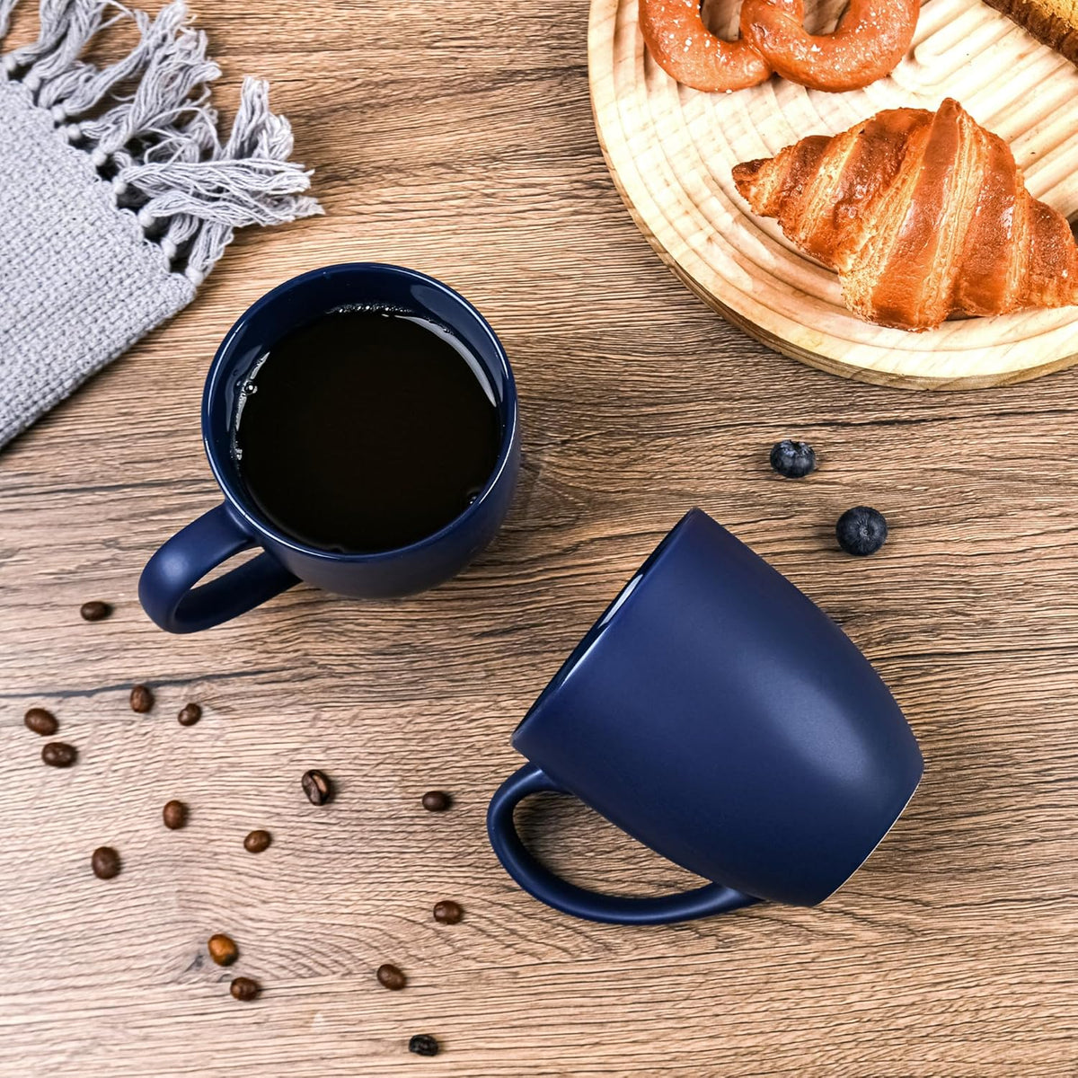 16oz Coffee Mugs Set of 6, Large Ceramic Modern Coffee Mugs With Handle For Tea,Latte,Cappuccino,Cocoa. Dishwasher.Microwave Safe (Matte Blue)