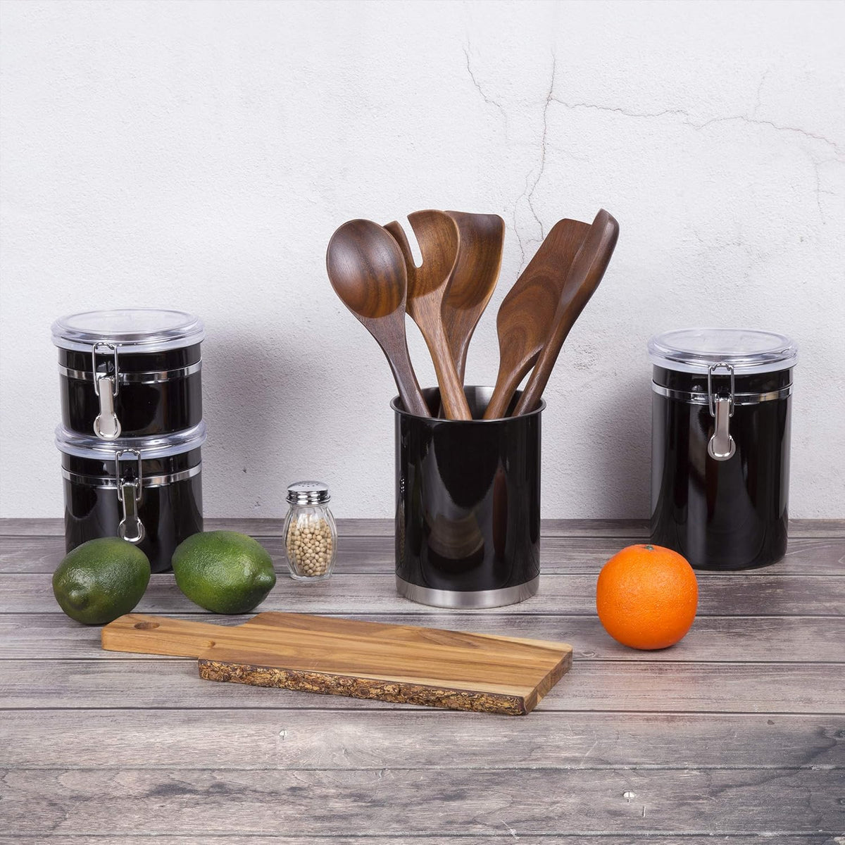 Creative Home Stainless Steel Utensil Holder– 6.3" Large Cooking Tool Organizer for Kitchen Decor and Countertop Storage, Stable Anti-Tip Design, Durable Powder-Coated Finish, Black