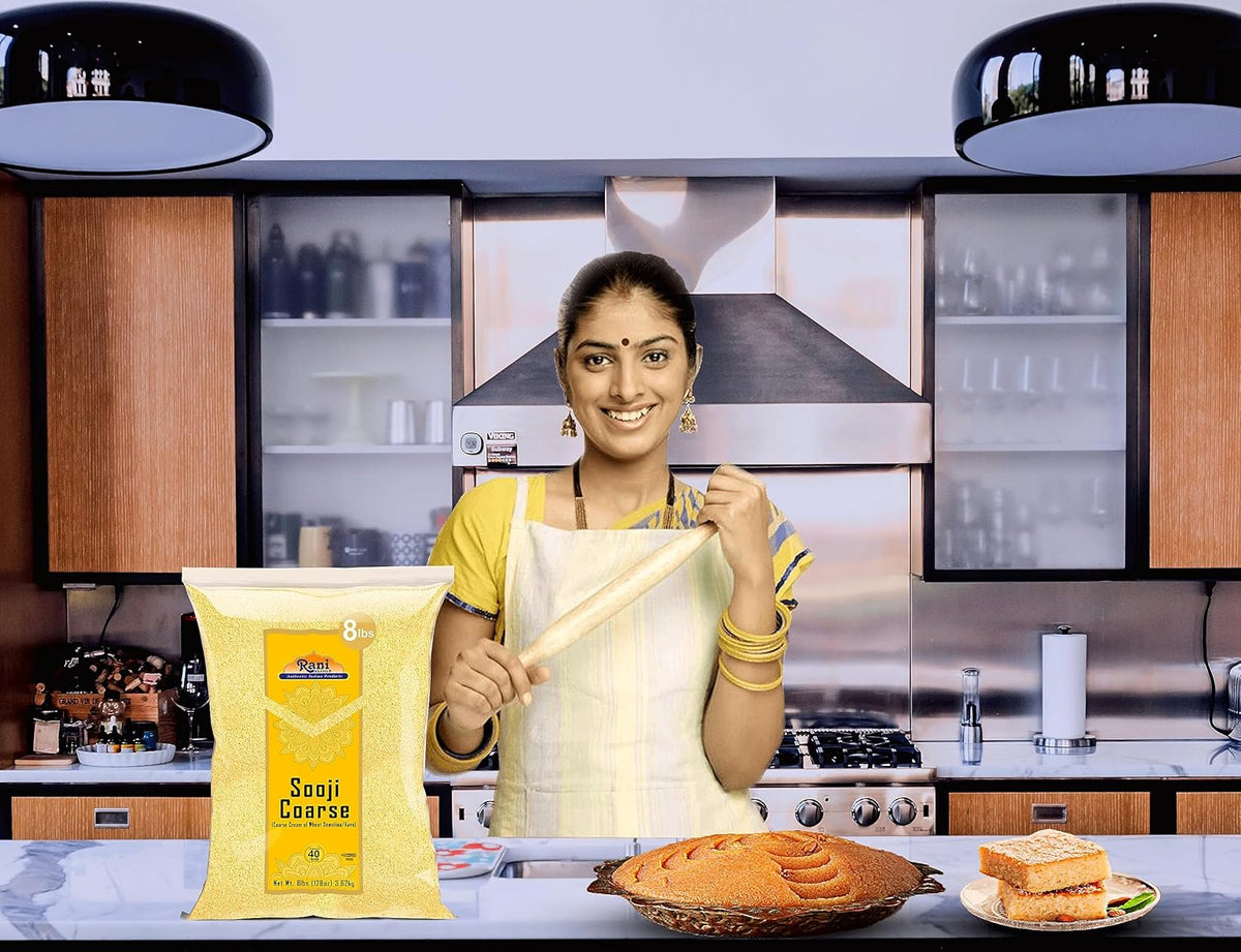 Rani Sooji Coarse (Farina, Suji, Rava, Rawa, Wheat Semolina) Flour 128oz (8lbs) 3.63kg Bulk ~ All Natural | Vegan | NON-GMO | Kosher | Indian Origin