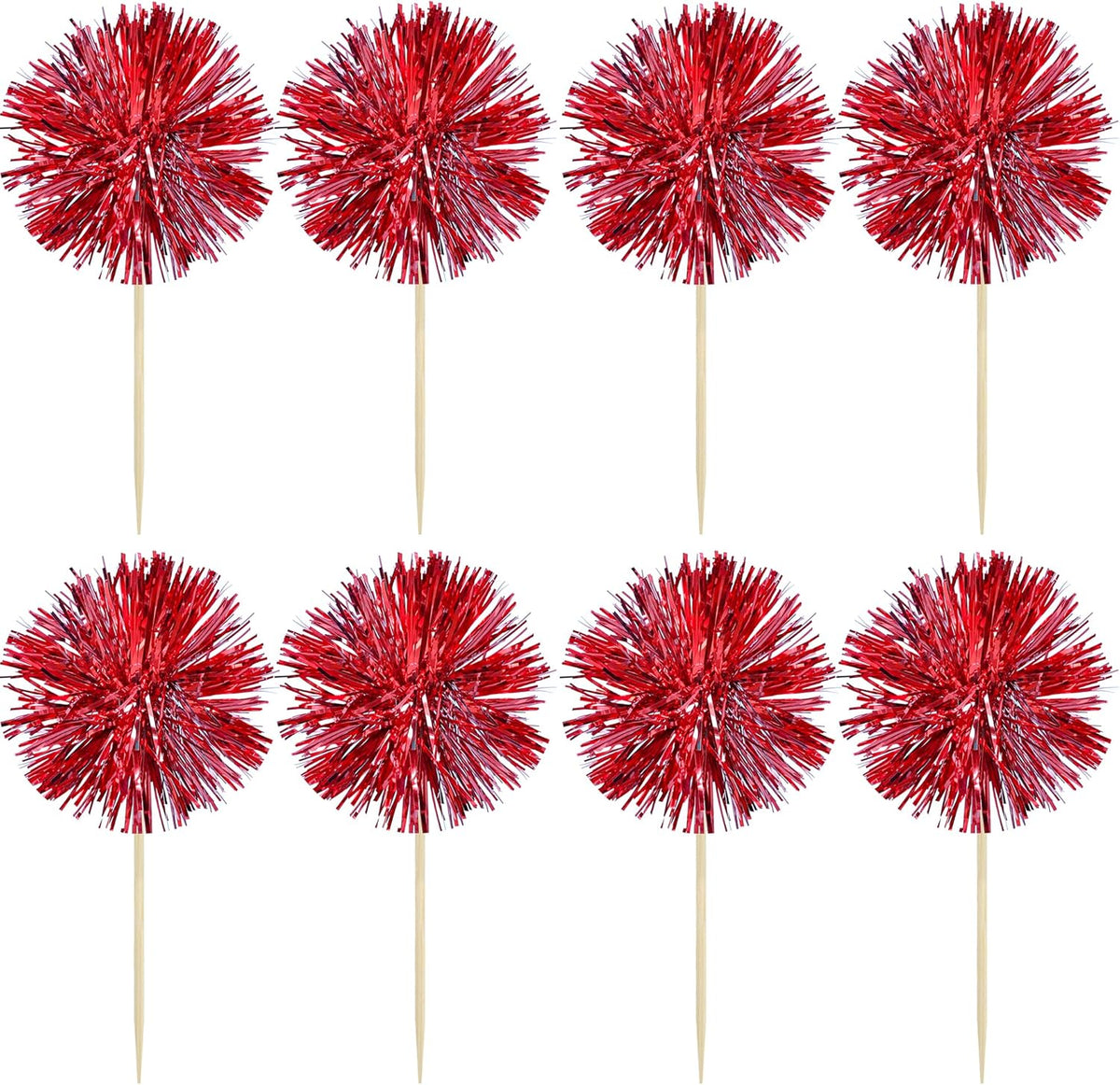 Gyufise 30Pcs Foil Firework Cupcake Toppers Sparkle Tinsel Cake Toppers Tinsel Drink Cake Decoration Cocktail Picks for Birthday Wedding Graduation Party Supplies Dark Red