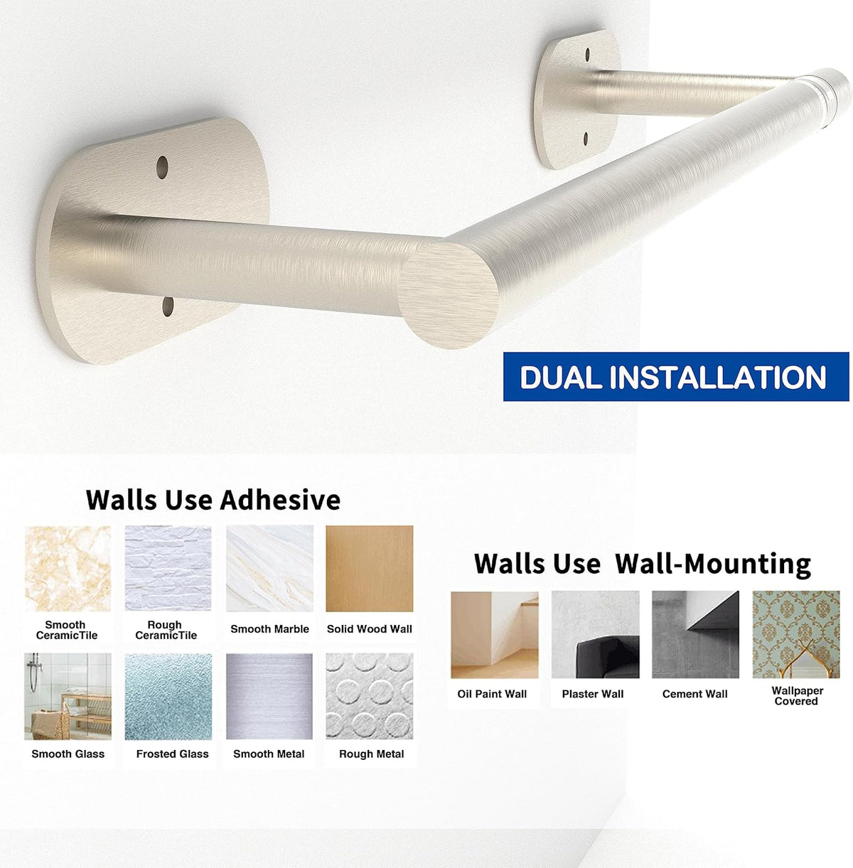Ruacq Brushed Nickel Paper Towel Holder Self Adhesive Double Post Pivoting Round Base Under Cabinet Paper Towel Holder for Kitchen Self-Adhesive or Drill mounting