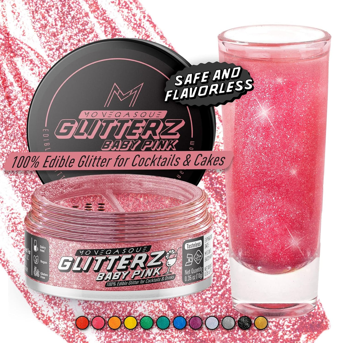MONÉGASQUE Baby Pink Edible Glitter for Drinks 10g – Pink Edible Glitter for Cakes & Cocktails – Halloween Drink Shimmer Powder – Cocktail Sparkles for Drinks – Food & Cake Decorations Spray Sprinkles