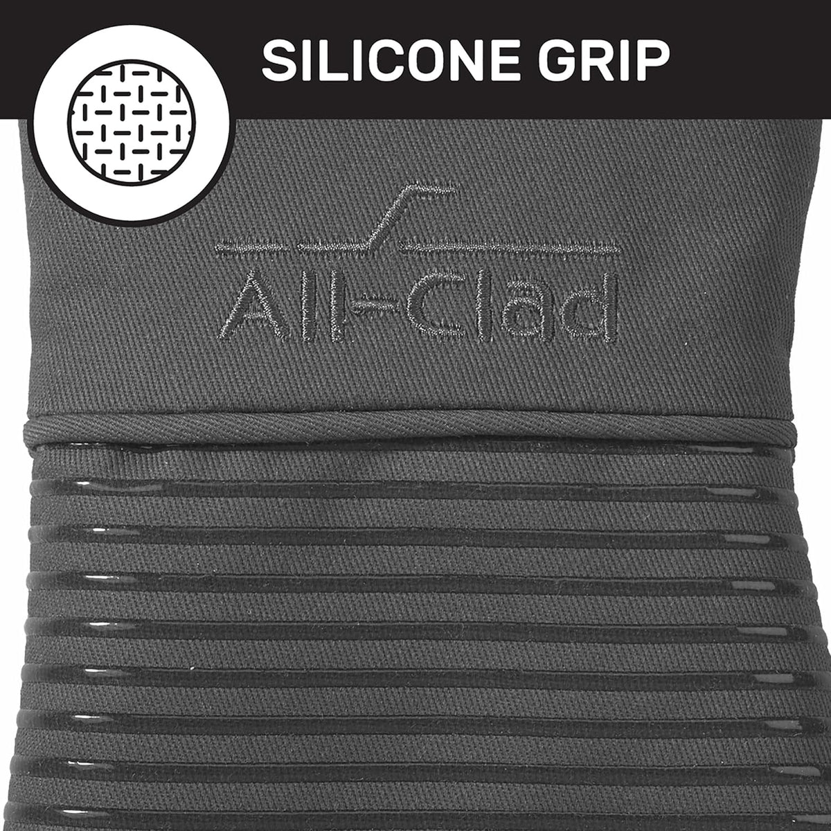 All-Clad Silicone Oven Mitts: Heat Resistant up to 500 Degrees - 100% Cotton & Silicone, 14"x7" Oven Mitt for Kitchen and Barbeque, 2-Pack, Pewter