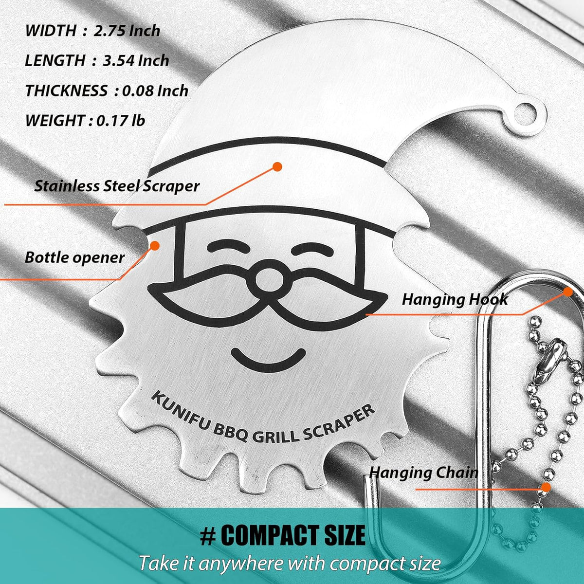 Stocking Stuffers, Ideal Gifts for Christmas, for Men, Dad, Husband, Boyfriend, Fathers Day, KUNIFU BBQ Grill Scraper