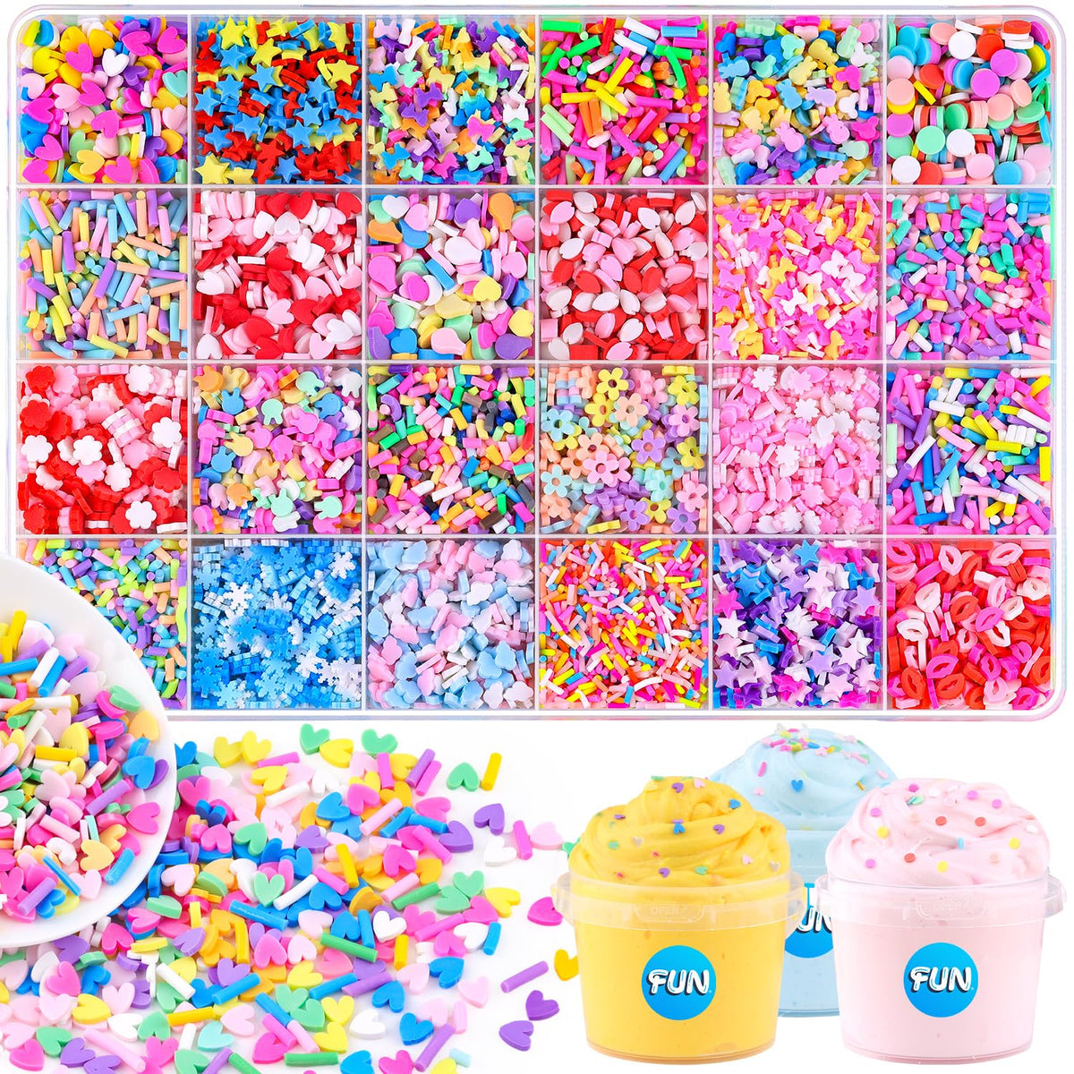 24-Grid Slime Mix Ins Non-edible Polymer Clay Slime Add Ins|Fake Sprinkles Kawaii Charms for Nail Art Design,Lip Gloss,Cellphone Decorations Assorted Sprinkle Decoration & Accessories for DIY Crafting