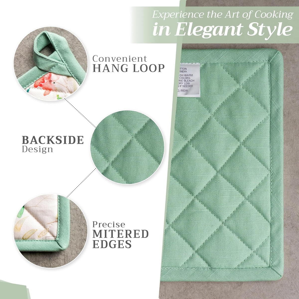 Maison d' Hermine 100% Cotton Oven Mitt & Pot Holder Set (7.5"x13" & 8"x8") Heat Resistant BBQ Cooking Gloves with Loop, Baking, Grilling, Kitchen, Handling Hot Pans Spring/Summer (Colmar)