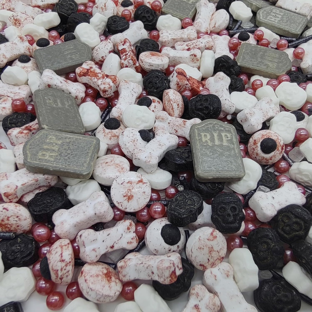 Halloween Sprinkles Gravestones & Bones & Eyes & Skull Topper Edible Themed Sprinkles For Cookie Decorating, Chocolate Desserts, Cupcakes, Ice Cream 4.58OZ
