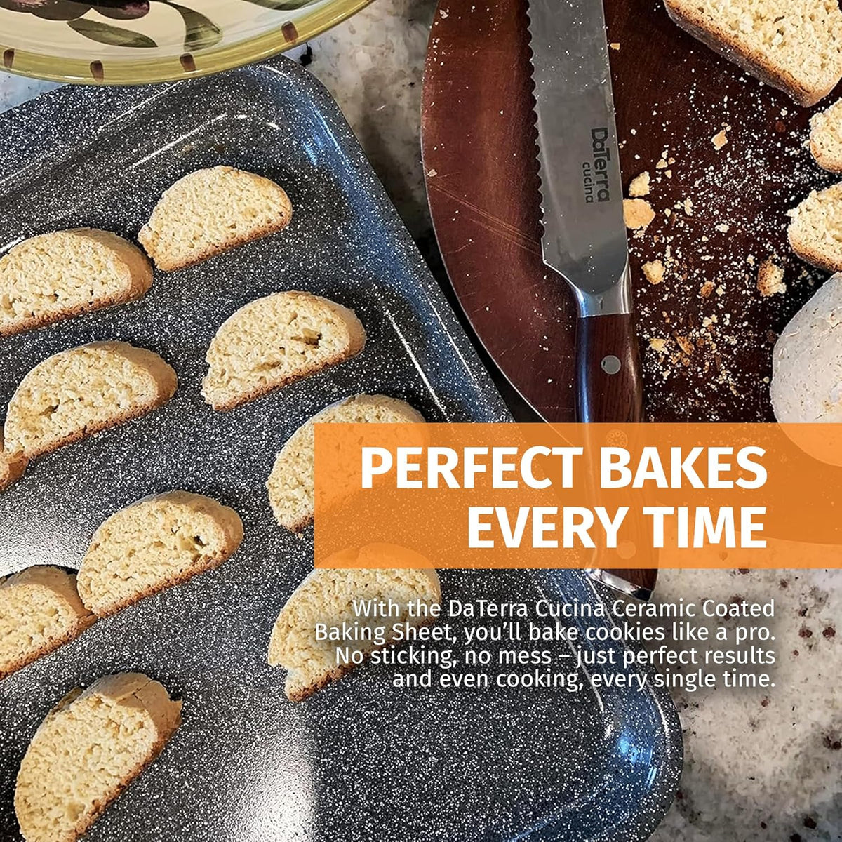 DaTerra Cucina - Nonstick Ceramic Coated Baking Sheet Twin Pack – 16" x 11" x 1" Professional Grade, PTFE, Cadmium, Lead & PFOA Free, Oven Safe, Ideal for Baking, Roasting & Cooking