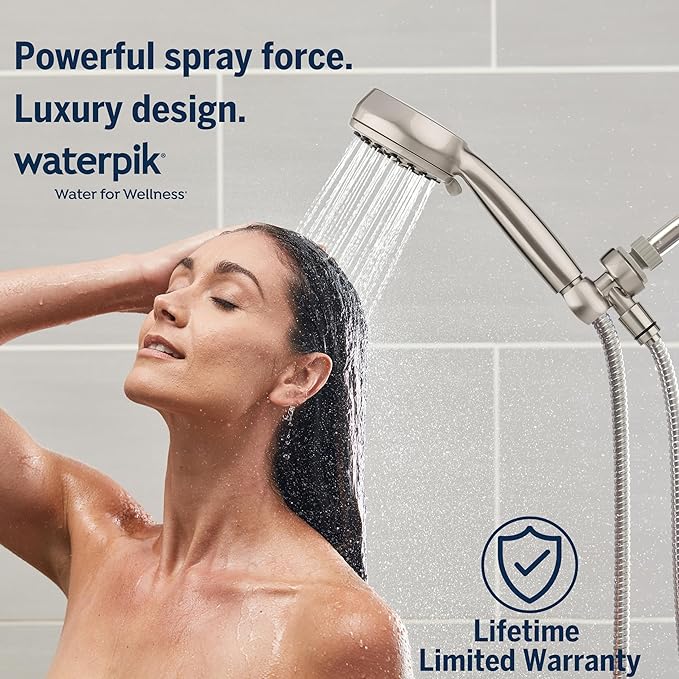 Waterpik High Pressure Hand Held Shower Head With Hose, PowerPulse Massage 7-Mode, Brushed Nickel XPB-769ME
