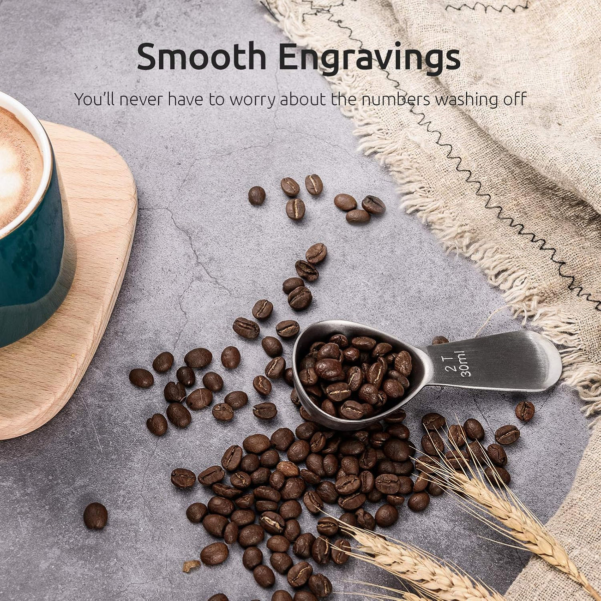 Coffee Scoop: U-Taste 18/8 Stainless Steel Measuring Coffee Scoop 2 tablespoon, Short Handled Measure Scooper for Ground Coffee, Bean in Canister (Silver, 2Tbsp/30ml)