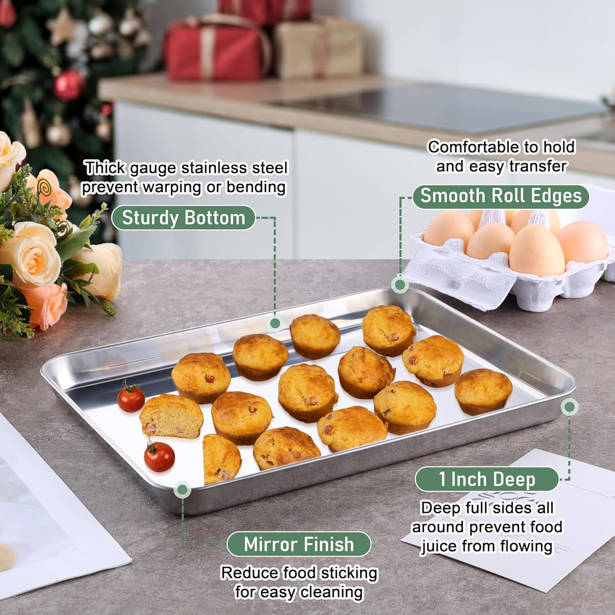 Baking Sheet with Wire Rack Set, Homikit Stainless Steel Quarter Sheet Pan with Grid Cooling Rack for Toaster Oven Roasting, Metal Bacon Cookie Trays Nonstick Jelly Roll Pan, 12" x 10" x 1 Inch