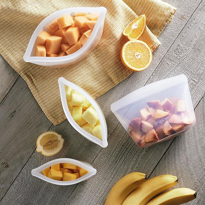 Stasher Premium Silicone Reusable Food Storage Bags, 4-Pack, Clear, Multi-Use Food Storage Bags, Lunch Bag, Travel Containers, BPA Free, Leak-free, Dishwasher-Safe, Eco-friendly