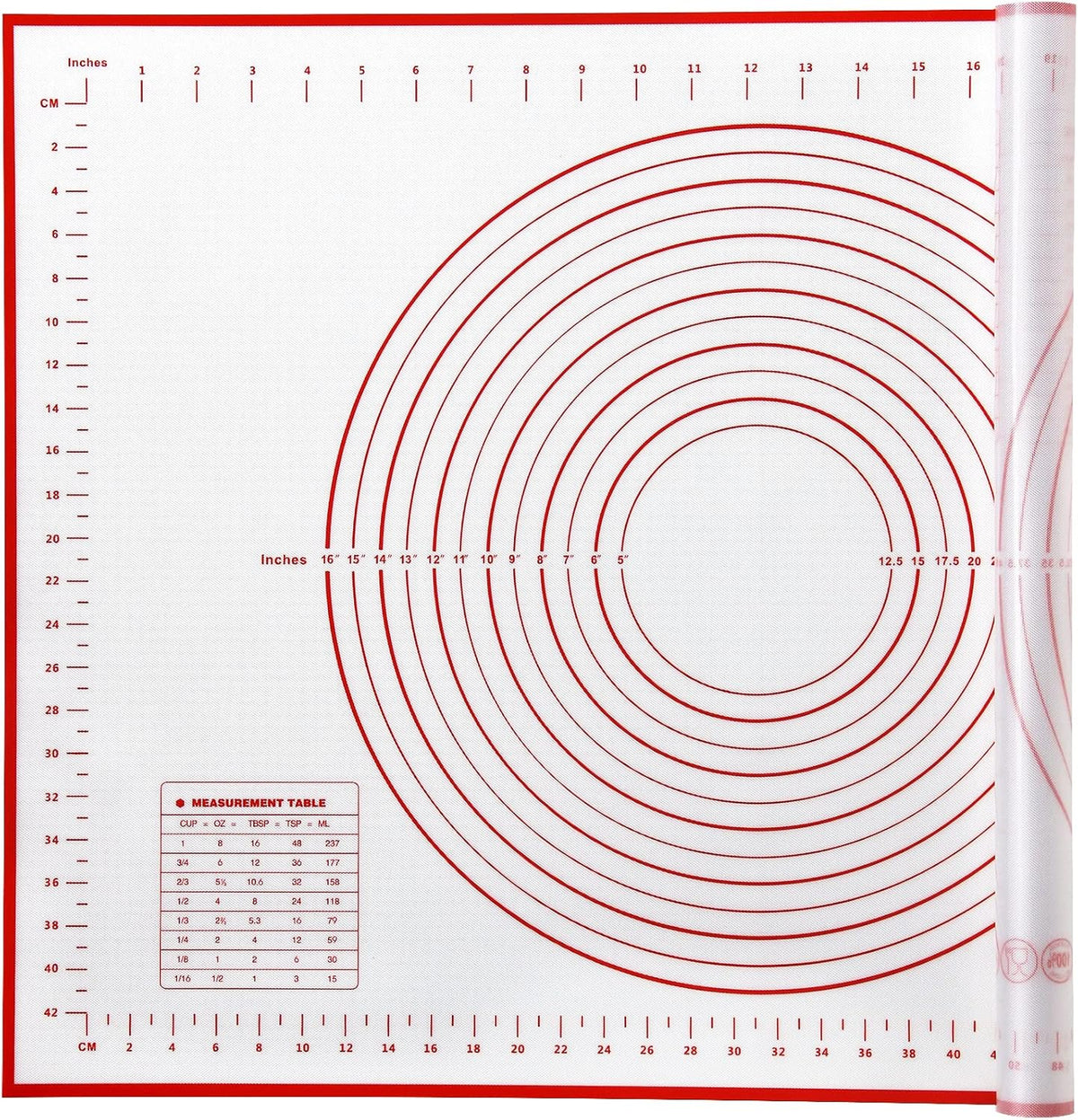 Yansumi Silicone Pastry Mat Extra Large Non-Slip Mat for Rolling Dough Pie Crust and Baking Non-Stick with Measurements(XL,28"L x 20"W, Red)
