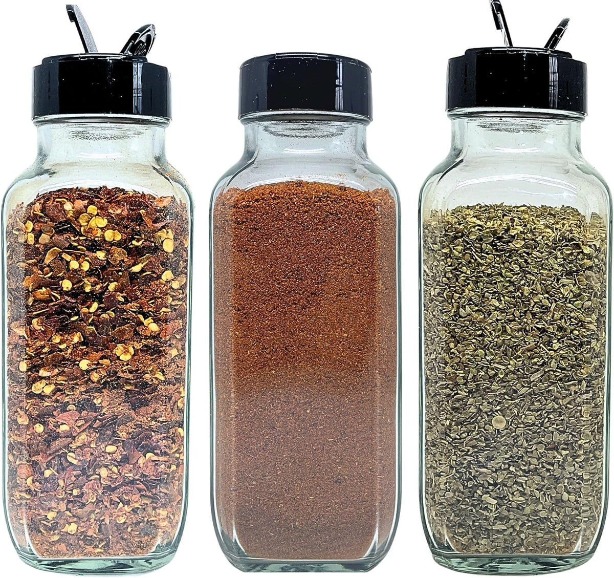 JARMING COLLECTIONS Glass Spice Jars with Shaker Lids - Spice Jars 8oz for Food Storage, Spice Containers for Kitchen Organization and Storage, Glass Organizing Bottles (French Square 8oz Blackx3)
